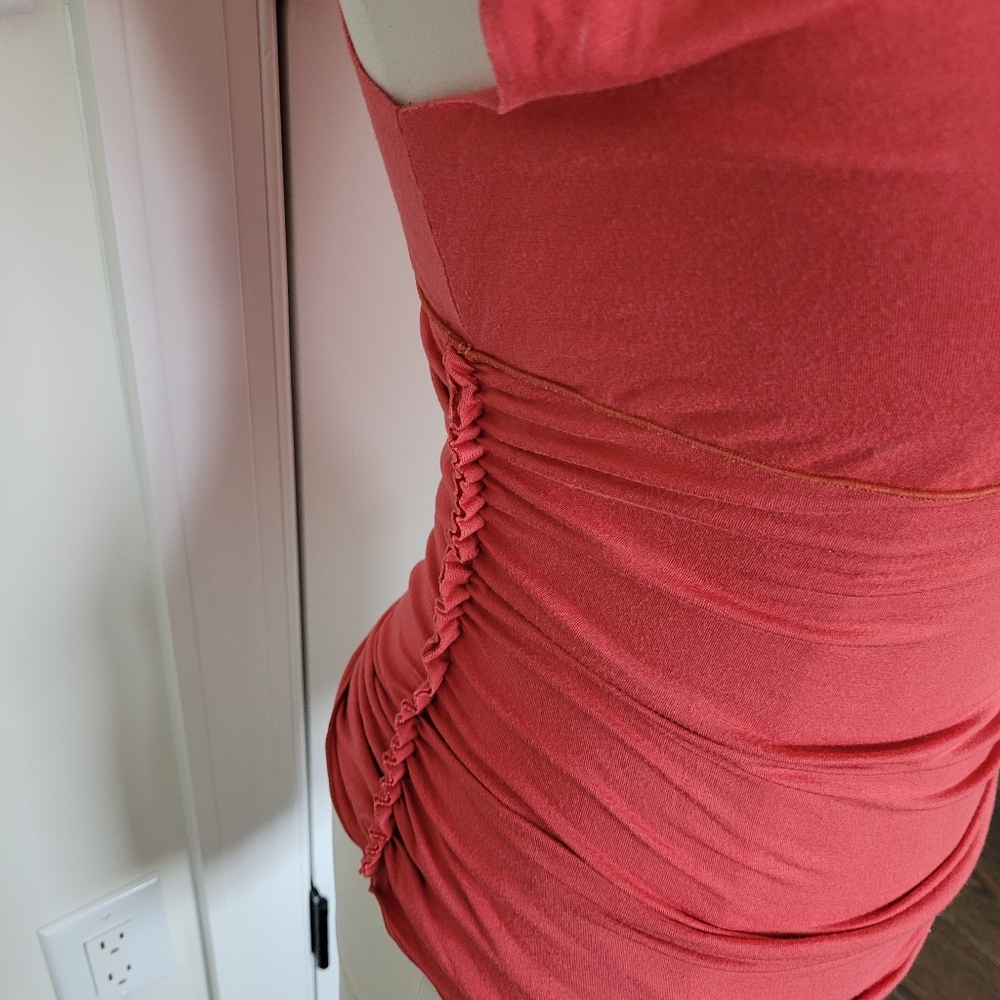 Max Studio Blouse Orange Coral Flutter Cap Sleeve Sequin Detail Ruched S… - Picture 7 of 9